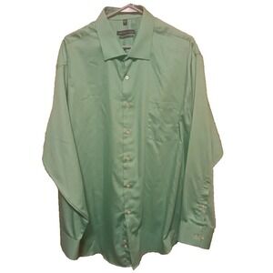 Geoffrey Beene Green Sateen Dress‎ Shirt  Wrinkle Free  L 16 34/35